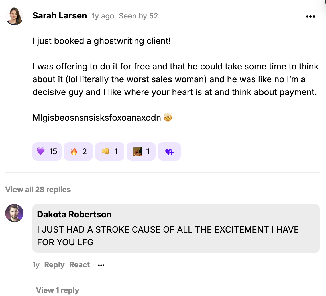 Sarah Larsen — first client